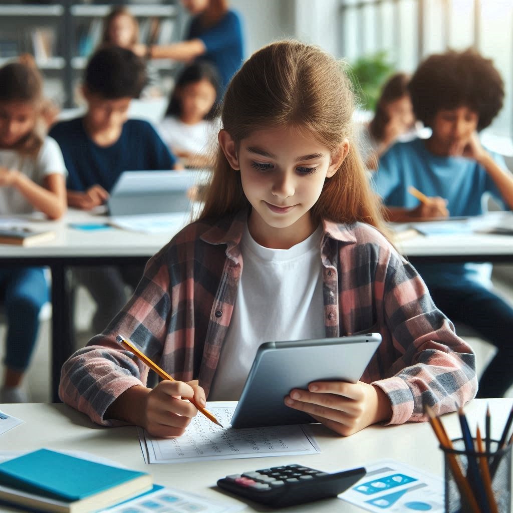 Older students combining digital and traditional tools for financial education.